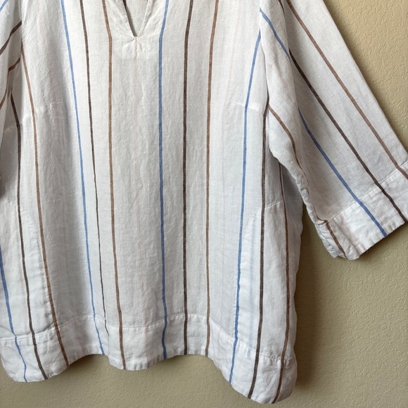 Lands' End 3X Linen Split Neck Striped Longline Tunic Shirt Top - Picture 7 of 15